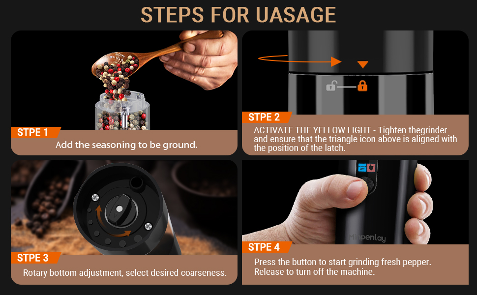 Електричний набір солі та перцю, USB, автоматична млинка, регулювання помелу, LED-дисплей, 120мл, сенсорне управління, для кухні, чорний, 2 шт.