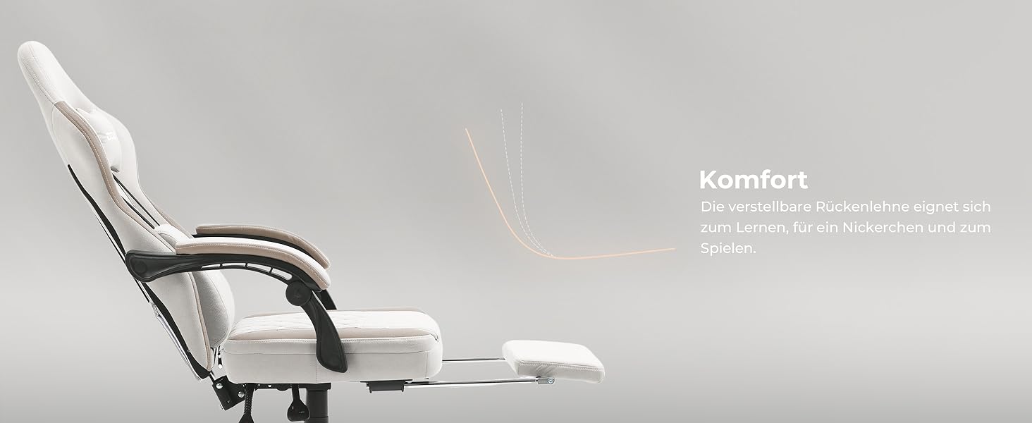 Крісло ігрове Dowinx з тканини, масажне, з підніжкою, ергономічне, для геймерів, офісне, 150 кг, бежеве