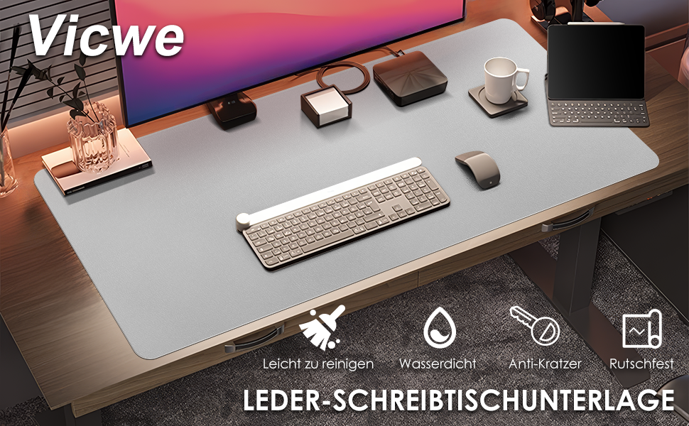 Підкладка на стіл Vicwe 80x40 см, сіра, з ПВХ, з антиковзким покриттям, водонепроникна, для офісу та дому