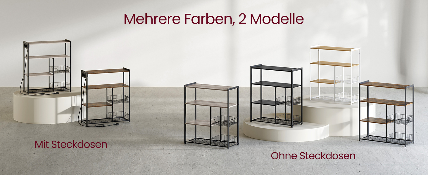 Стелаж кухонний VASAGLE з розетками, підлоговий з 2 металевими кошиками, стелаж пекаря з гачками, полиці, 35 x 80 x 93,5 см, індустріальний дизайн, вінтажний коричневий + чорний, KKS196K01