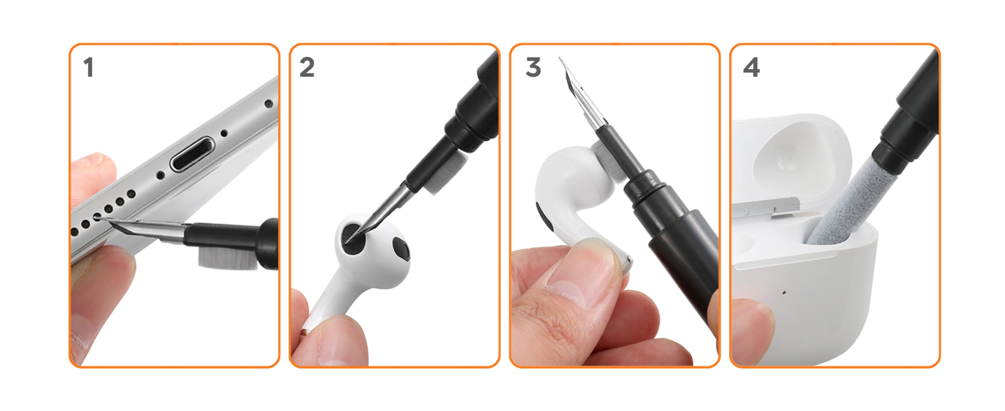 Набір для чищення AirPods, смартфона, камери та іншого: комплект для iPhone, клейка маса, очищувач для роз'ємів, мікрофібра, USB-C