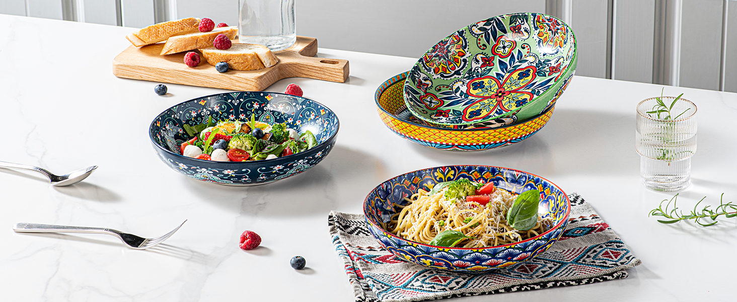 Набір салатниць з порцеляни HENXFEN (4 шт.) - 1000 мл, для салату, супу, пасти, богемський стиль