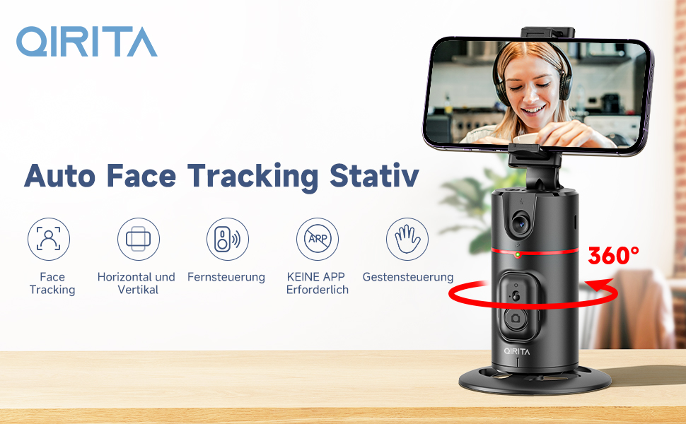Автоматичне штатив для розпізнавання облич, без додатків, розумна підставка для телефону з пультом дистанційного керування, обертається на 360°, підставка для камери/смартфона, штатив для влогів/TikTok, чорний