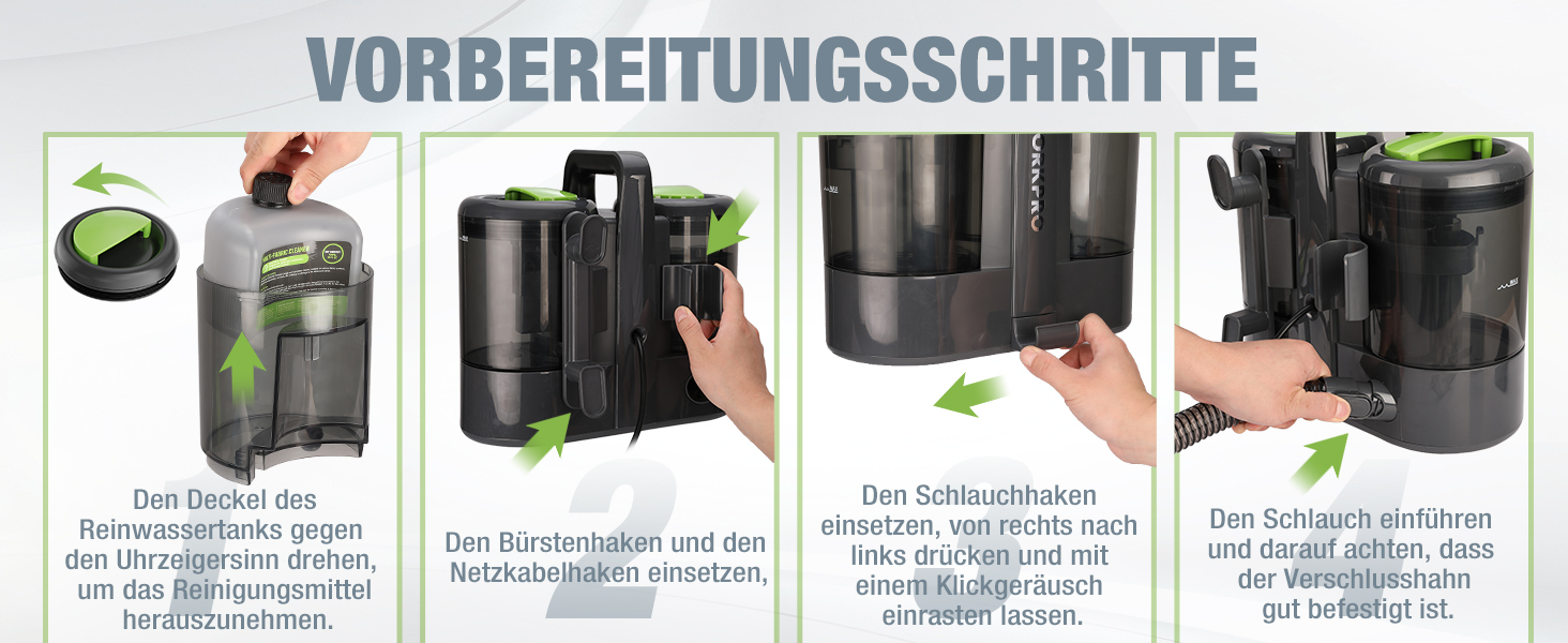 WORKPRO Мийний пилосос 450W 13kPa, 1.6L з миючим засобом та 2 насадками, для чищення килимів, меблів та авто