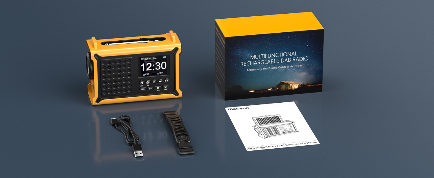 Радіоприймач Kurbelradio з DAB/DAB+/UKW, акумулятор 12000mAh, сонячна панель 8500mm², ручне радіо, Bluetooth 5.0, ліхтарик, для кемпінгу, зелений (жовтий)