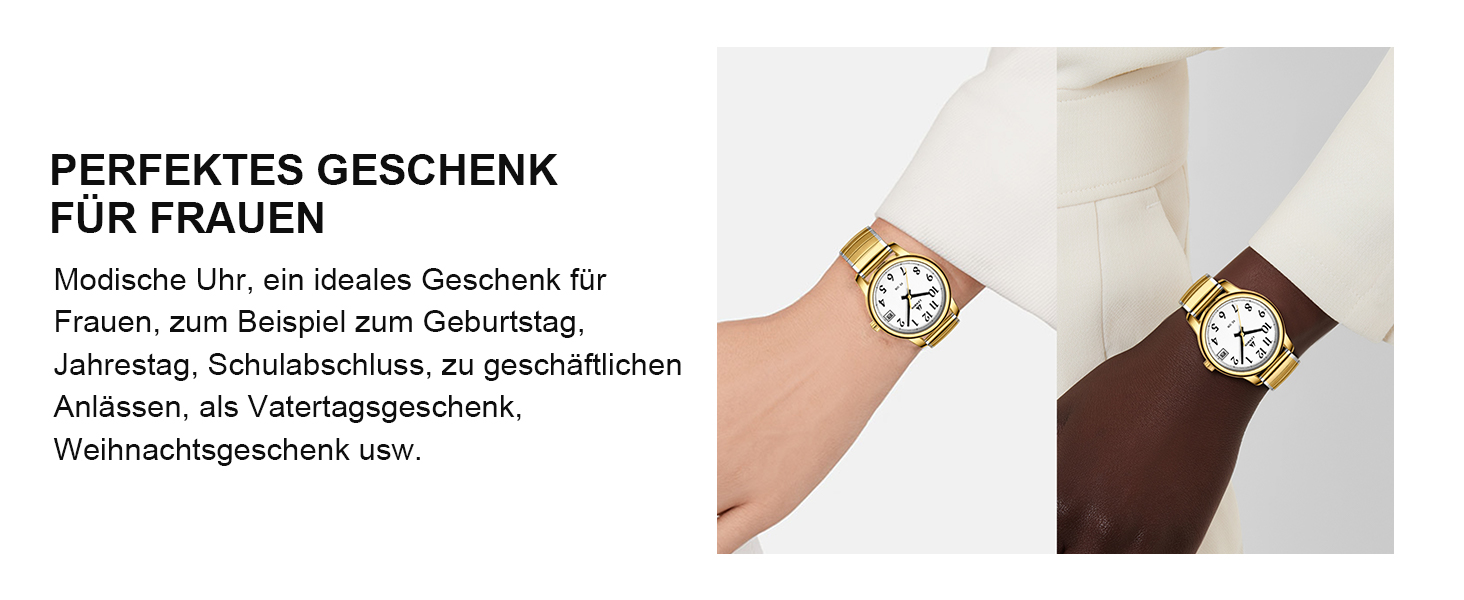 Жіночий годинник LN LENQIN: Водонепроникні годинники для жінок з нержавіючої сталі, кварцовий механізм, регульований браслет (сріблястий, золотий, білий)