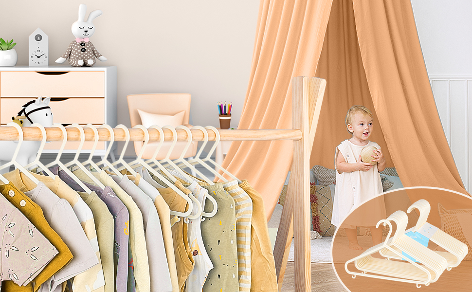 60 шт. вішалки для дитячого одягу ilauke з антиковзаючою поверхнею, безпечні для дітей, з пластику (28,5 см, бежеві). Підходять для T-shirt, светрів, ідеальні для дитячих шаф та дитячих товарів.