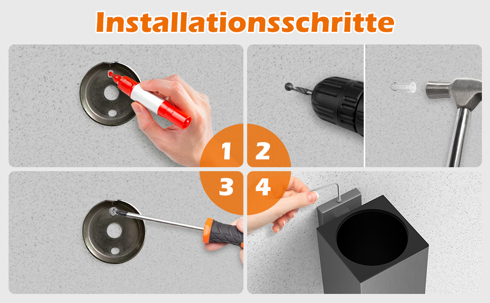 Набір для чищення унітазу з нержавіючої сталі 304, комплект з щіткою та тримачем для стіни, 2 насадки (сірий квадрат)