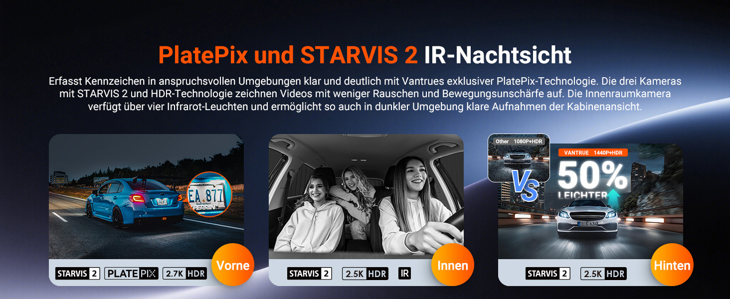 Автомобільний відеореєстратор VANTRUE N4S 3-канальний (2.7K+2.5K+1440P), STARVIS 2 HDR, нічна зйомка, 5GHz Wi-Fi, GPS, 24г паркування, G-сенсор, підтримка 1ТБ, для авто