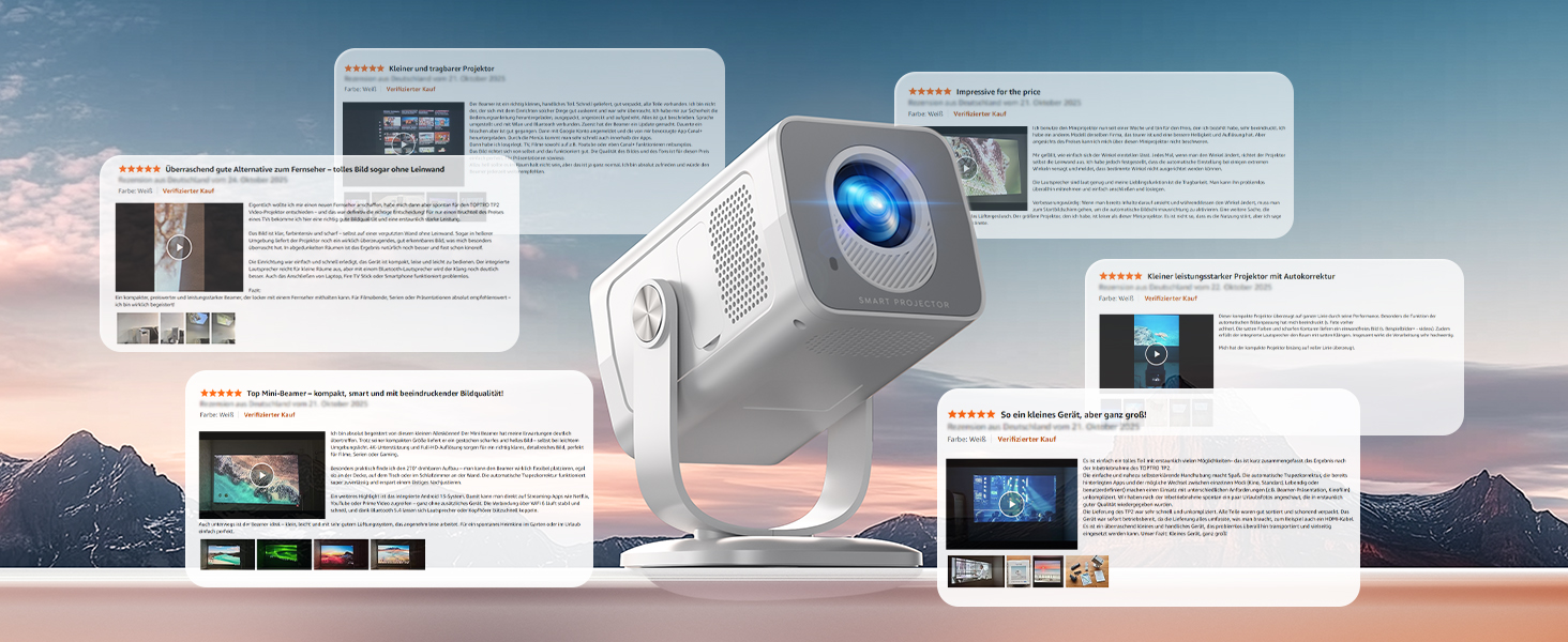 Портативний проєктор Mini Beamer 4K з підтримкою Android 13, WiFi 6, Bluetooth 5.4 та обертанням 270°. Підтримка HDMI, USB, iOS, PC. Ідеальний для домашнього кінотеатру та використання на відкритому повітрі з автокорекцією трапеції.