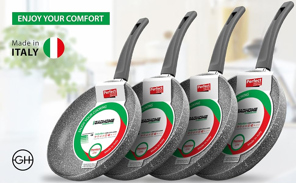 Сковорода антипригарна GadHome 20 см, чорна | Для індукційної плити | Алюмінієва сковорода з ергономічною ручкою | Без PFOA для здорового приготування їжі | Можна мити в посудомийній машині