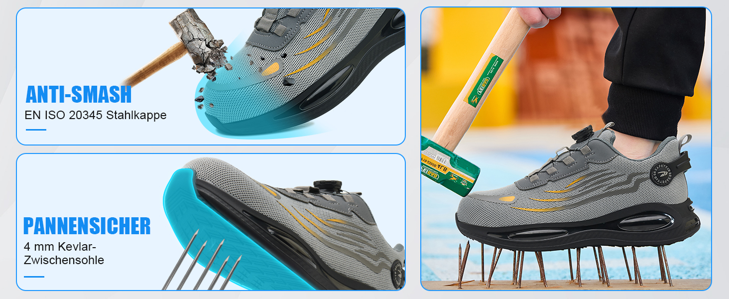 Робочі черевики з металевим носком для чоловіків та жінок, сірі, розмір 43 EU, дихаючі, з поворотним затвором, захисне взуття