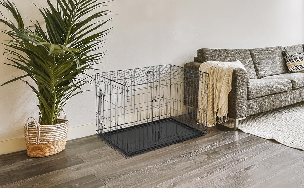 Клітка для собак складана з 2 дверцятами, переноска для собак в авто з піддоном (XL) 107 x 68 x 75 см