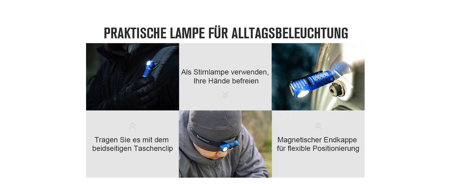 Ліхтар налобний OLIGHT Perun 2 Mini, 1100 люмен, 150 м, USB-зарядка, червоне світло, 5 режимів, водонепроникний, для кемпінгу, екстрених ситуацій, синій, холодне біле світло