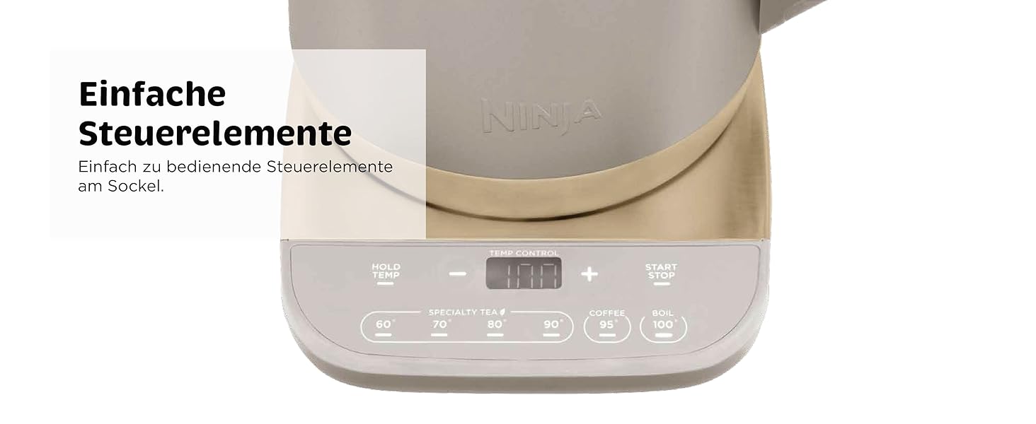 Електричний чайник Ninja Perfect Temperature, 1.7 л, швидке кип'ятіння, 6 температурних режимів, функція підтримання тепла, Stonegold, KT201EUSTGD