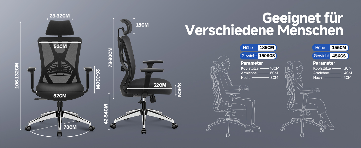 Ticova Ergonomic Office Chair - Adjustable Lumbar Support, Headrest & 3D Armrests