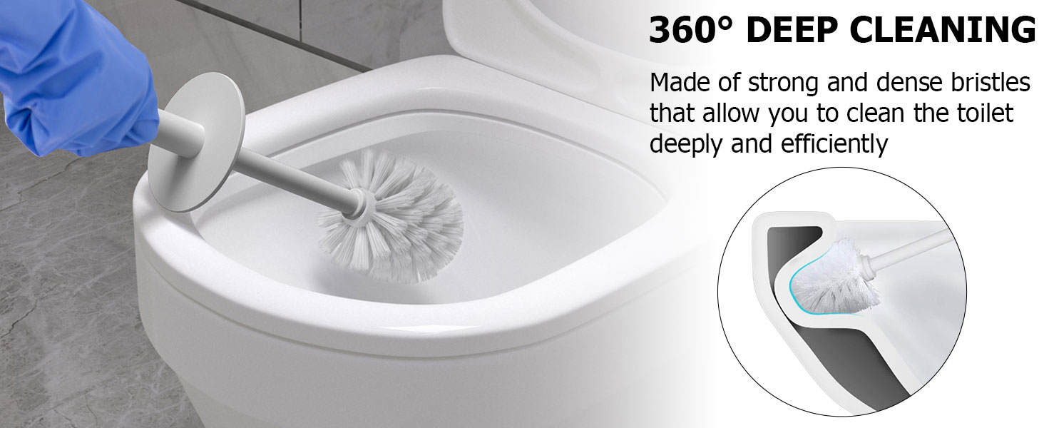 Набір для чищення унітазу 2 шт. з пластиковою ручкою та м'якою щетиною, 4 насадки, ергономічний дизайн, сірий колір
