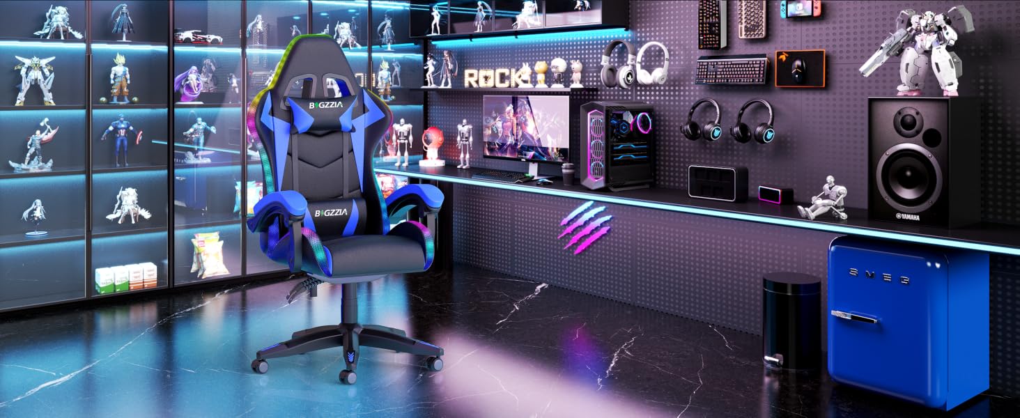 Ігрове крісло Racingreat з RGB LED-підсвіткою, ергономічне геймерське крісло (темно-синє)