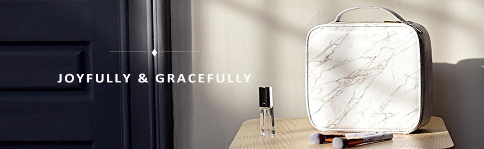 Косметичка для макіяжу та косметики, органайзер для подорожей, сумочка для косметики з ручкою та регульованими перегородками (шкіра