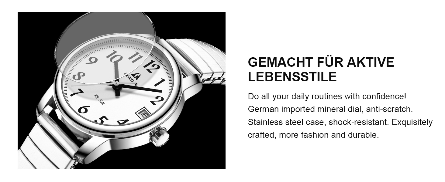 Жіночий годинник LN LENQIN: Водонепроникні годинники для жінок з нержавіючої сталі, кварцовий механізм, аналоговий дисплей, регульований ремінець, сріблястий колір, білий циферблат