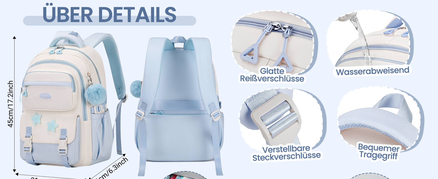 Дитячий рюкзак для дівчаток Kinderrucksack, 18L, 2-7 клас, легкий, з дихаючою спинкою та м'якими лямками, для школи, підлітки 7+ років, колір кавовий