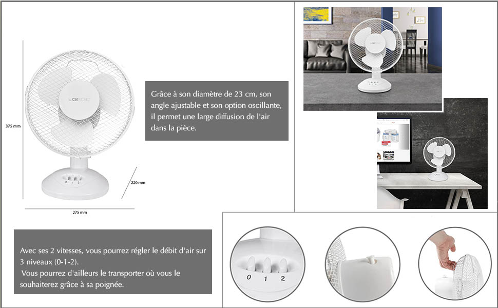 Вентилятор Clatronic VL 3601: тихий настільний вентилятор з регулюванням, діаметр 23 см, 30W
