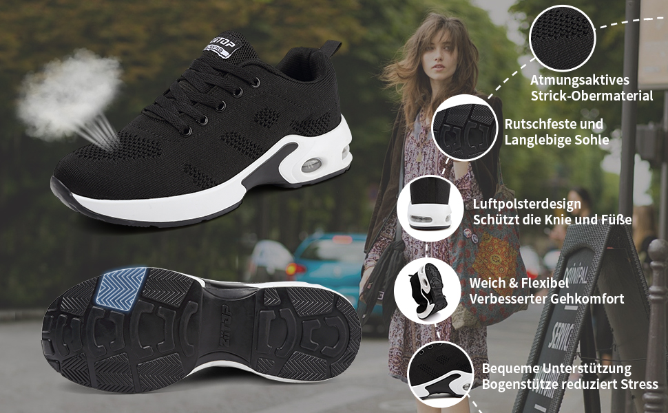 Жіночі кросівки для бігу та ходьби: спортивні, зручні, з повітряною подушкою, дихаючі, ортопедичні, з неслизькою підошвою, легкі, для залу та вулиці (чорно-білі, 39 EU)