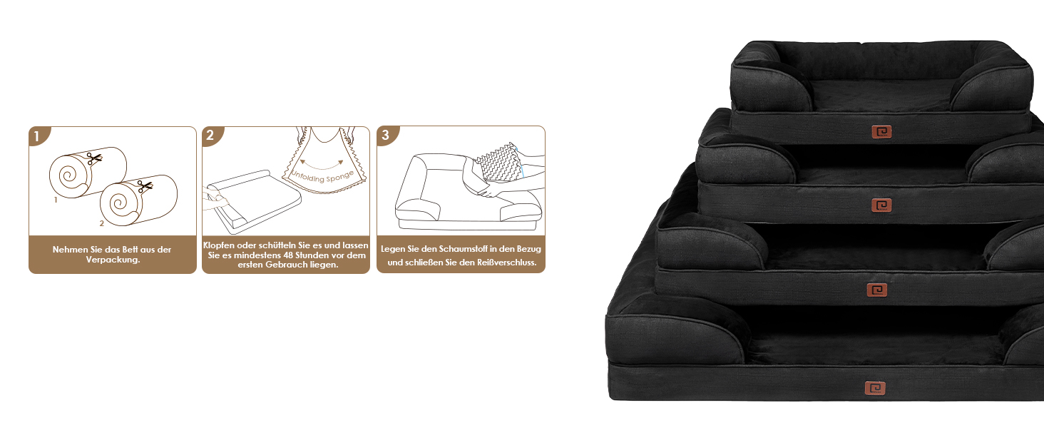 Ортопедичне ліжко для собак великих порід, 91x68 см, з Memory Foam, кошик для собак середніх порід, миється, водонепроникне, неслизьке, диванчик для собак з високим бортиком (104x69x17 см, чорний)