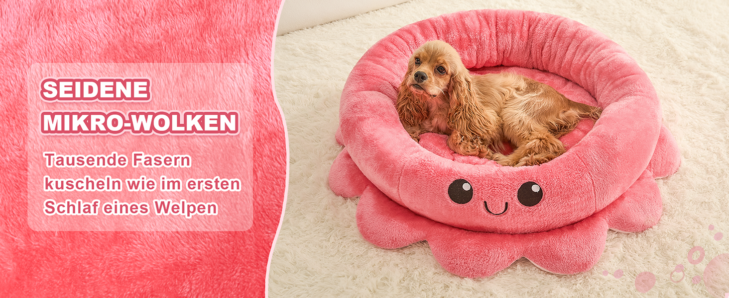 Кругле ліжко для собак та котів XL, рожево-червоне, Boho стиль, з м'яким знімним подушечкою, ліжко-антистрес для великих собак