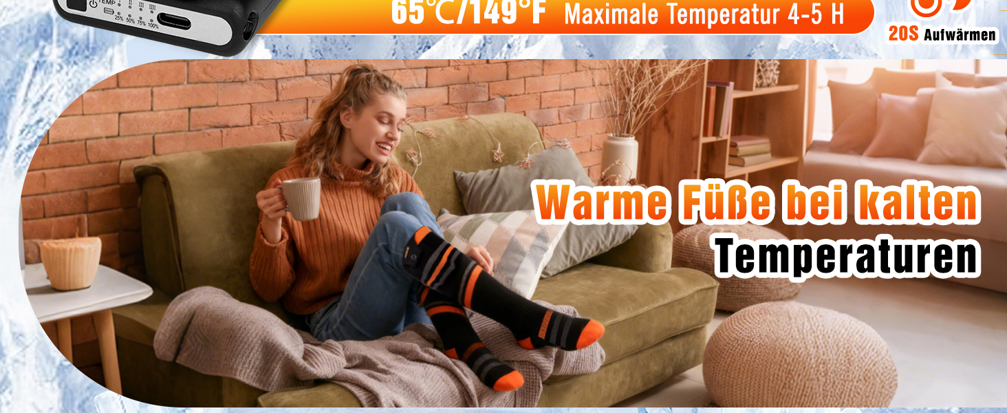 Гріючі шкарпетки для жінок та чоловіків, 7000mAh, 4 режими нагріву, для зимових видів спорту (лижі, піші прогулянки, велоспорт), розмір 36-43