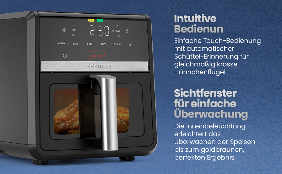 Фритюрниця електрична Chefman TurboFry 8.5л 6-в-1 з оглядовим вікном, чорна - аерофритюрниця, духовка, гриль