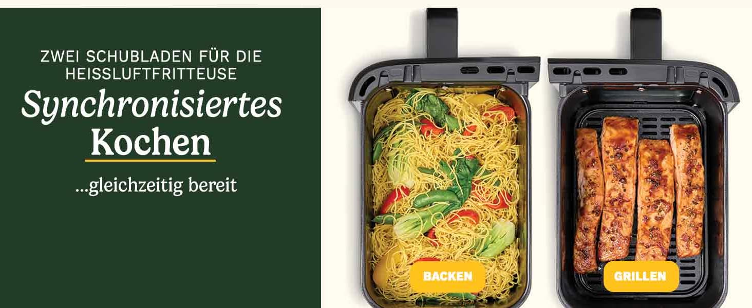 Фритюрниця Cuisinart XXL 10.4L з двома зонами нагріву | Без PFAS та хімікатів | Для смаження, грилю, випікання, дегідратації та підтримання тепла | 2 камери (2 x 5.2L) | 8+ порцій | Деталі придатні для миття в посудомийній машині (3 камери, нержавіюча сталь)