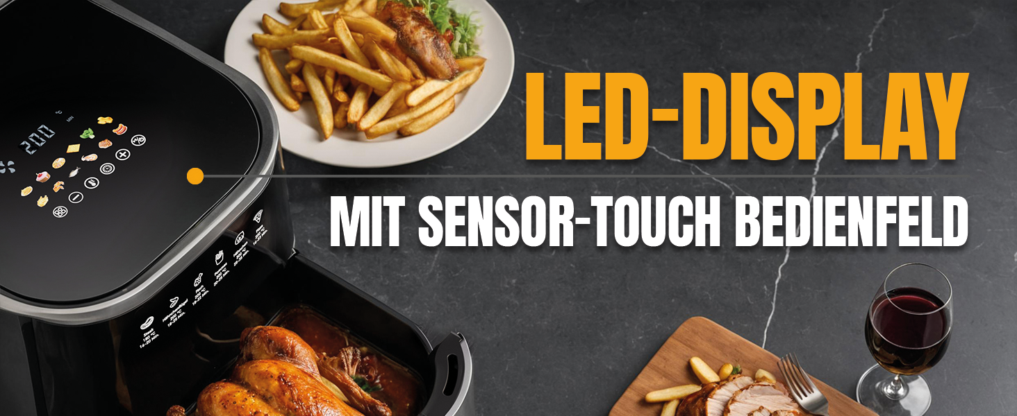 Фритюрниця повітряна HEINRICHS 9 літрів XXL, 10-в-1, LED-дисплей, 1800W, для здорового харчування