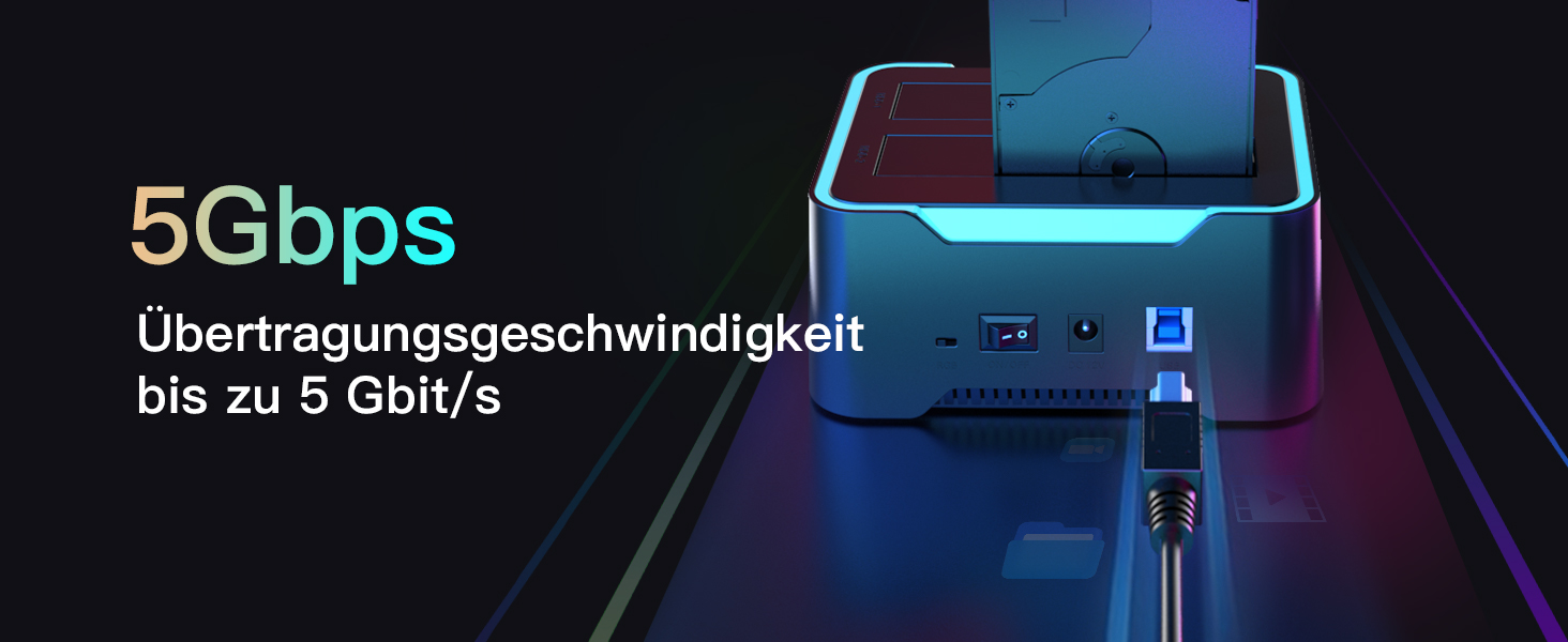 Док-станція Inateck USB 3.0 для HDD/SSD 2.5/3.5 дюймів, Dual-Dock, підтримка Offline-клонування, RGB, SA02002