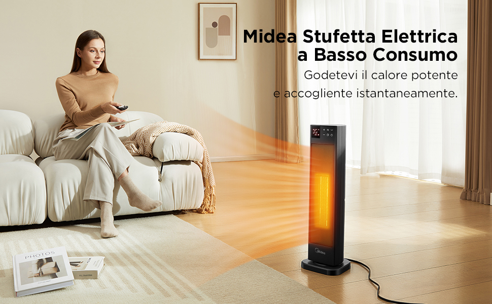 Електричний обігрівач Midea NTH20-22ER: тиха керамічна технологія, 2000 Вт, ECO-режим, термостат, таймер 24 години