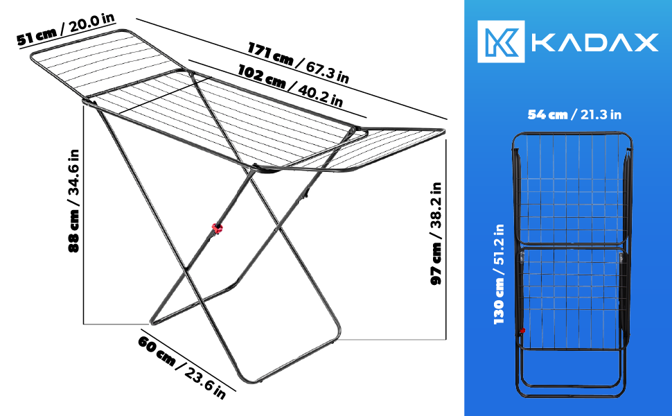 КADAX Сушарка для білизни з 18 метрами сушильної поверхні - для квартири, балкону та саду, розкладна, з неслизькими ніжками, економна, виготовлена в ЄС (Антрацит Плюс)