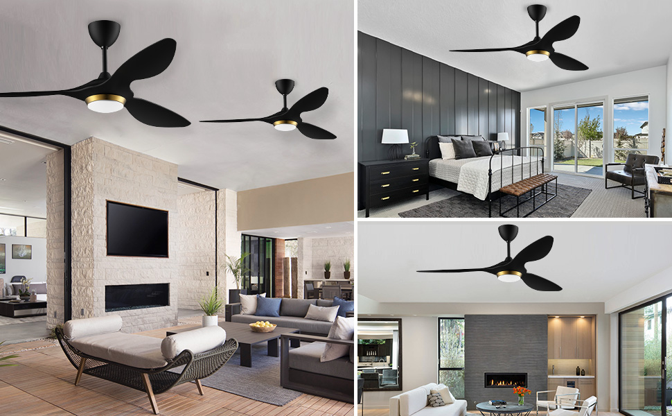 Стеляний вентилятор Reiga з підсвічуванням та пультом керування, 132 см, тихий реверсивний двигун, 6 швидкостей, таймер, регулювання яскравості та 3 колірні температури, коричневі лопаті (чорно-золотий колір)