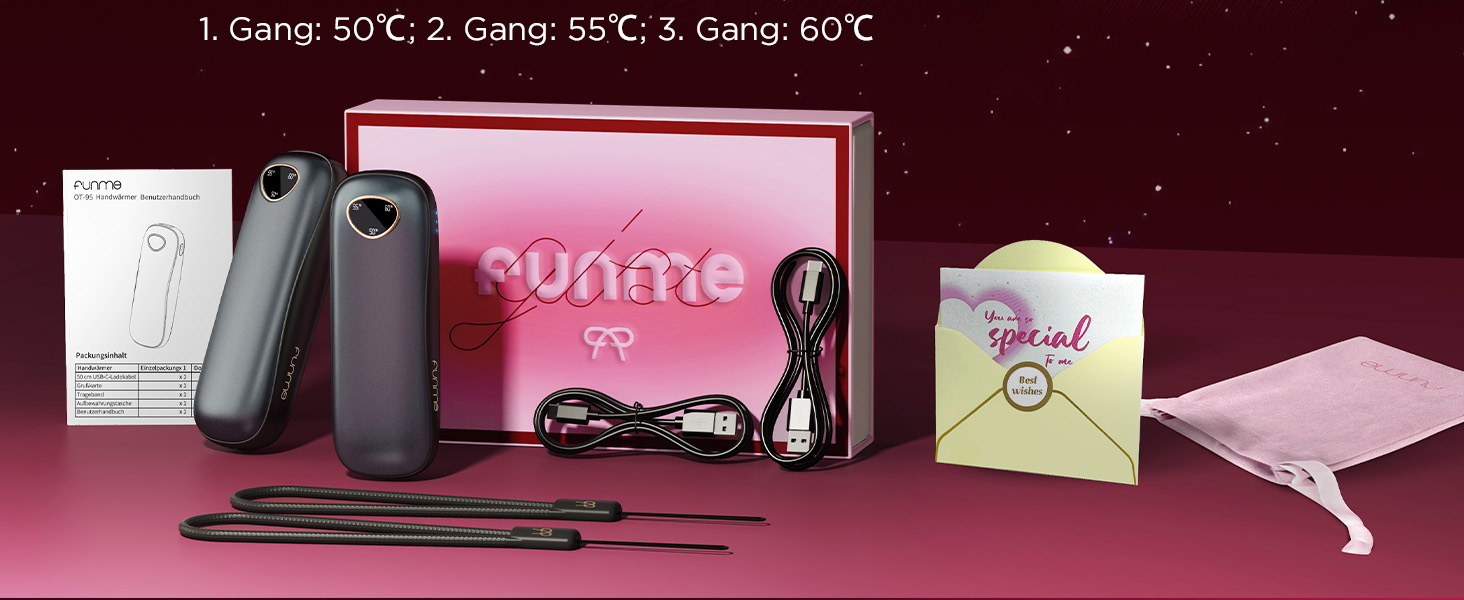 Електричні нагрівачі для рук Funme® 2 шт. з Powerbank 10000mAh - подарункова коробка, USB, до 60°C, для жінок, ідеальні для активного відпочинку