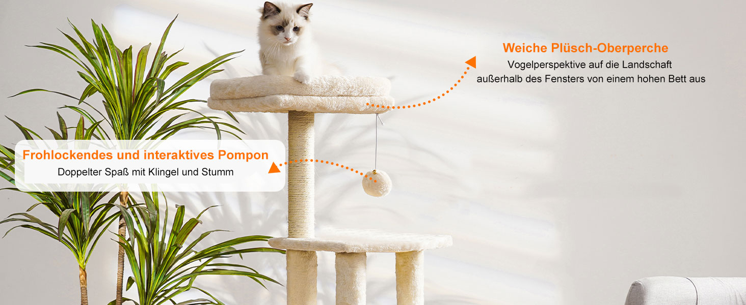 Котячий будиночок Heybly з щіткою для котів, котячий будиночок для домашніх котів з м'якою підставкою з плюшу, котячий когтетоп з кошиком, когтеточкою та когтедровом, HCT005SG (Бежевий)