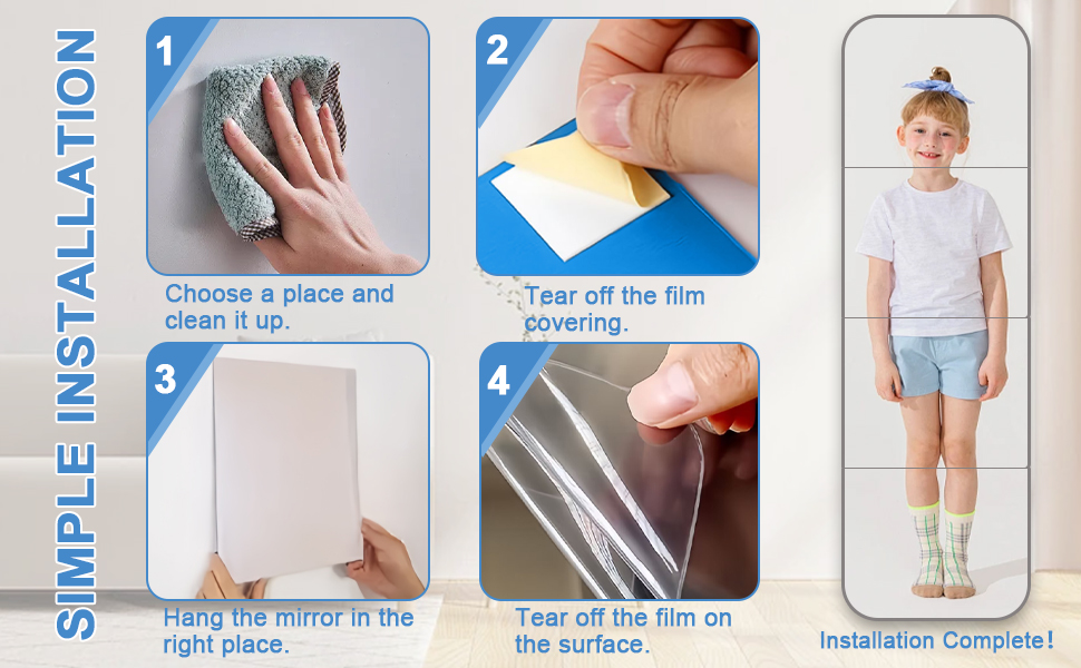 Настінний дзеркало на клейкій основі, 4 шт., акрил, самоклеючий, безпечний, велике дзеркало для ванної кімнати, фітнесу