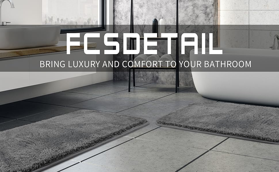 Нековзний килимок для ванної кімнати FCSDETAIL 50 x 80 см, з високим ворсом, машинне прання, швидковисихаючий, з мікрофібри (сірий)