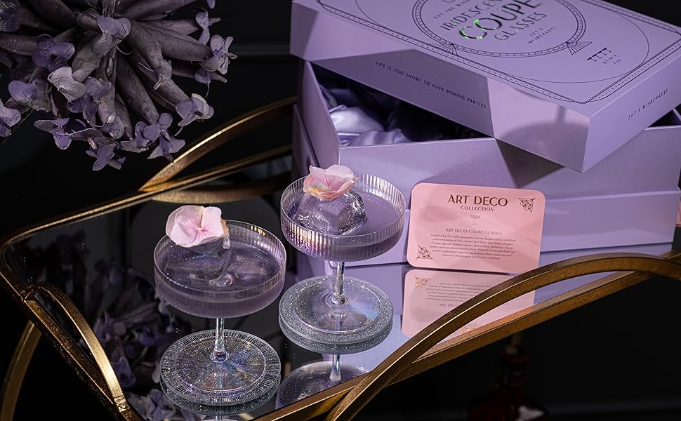 Набір келихів GLASSIQUE CADEAU Vintage Art Deco: 4 шт., 200 мл. Келихи для шампанського, мартіні, дайкірі, коктейлів. Кристал, іризуючий ефект