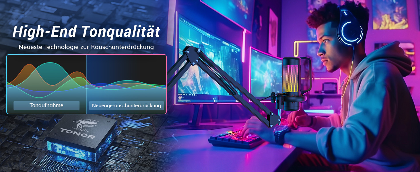 Мікрофон геймерський TONOR TC310 USB для ПК, PS4/5 з RGB підсвіткою та тримачем