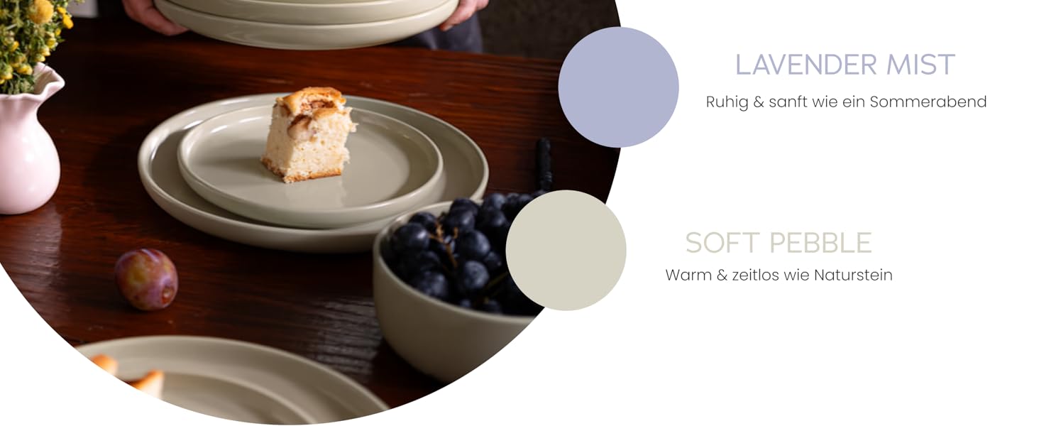 Набір посуду Feinsteinzeug на 6 осіб (18 предметів) — міцний та стійкий до подряпин, бежевий глянцевий | Тарілки, тарілки для десерту та миски | Magnetiks Soft Pebble | 18 предметів