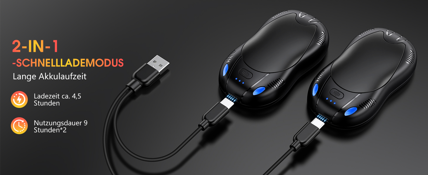 Електричний грілка для рук з акумулятором 10000mAh, 2 шт. в комплекті, 3 режими нагріву, USB, для кемпінгу та активного відпочинку