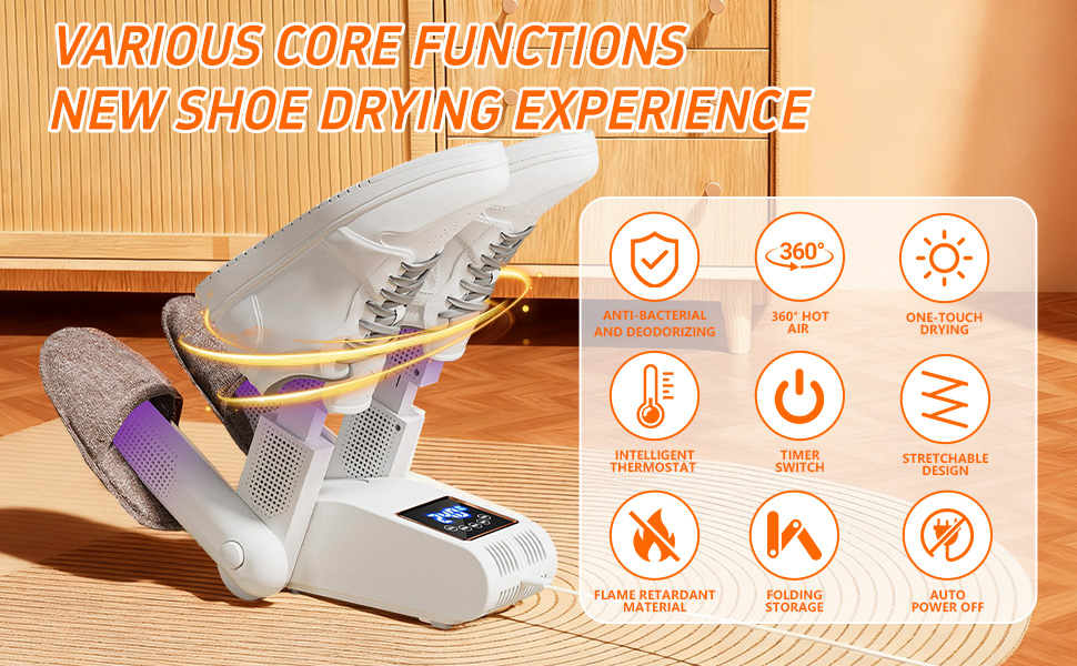 Електричний сушильник для взуття Schuhtrockner на 2 пари з таймером та UV-лампою, для футболок та лижних черевиків, білий