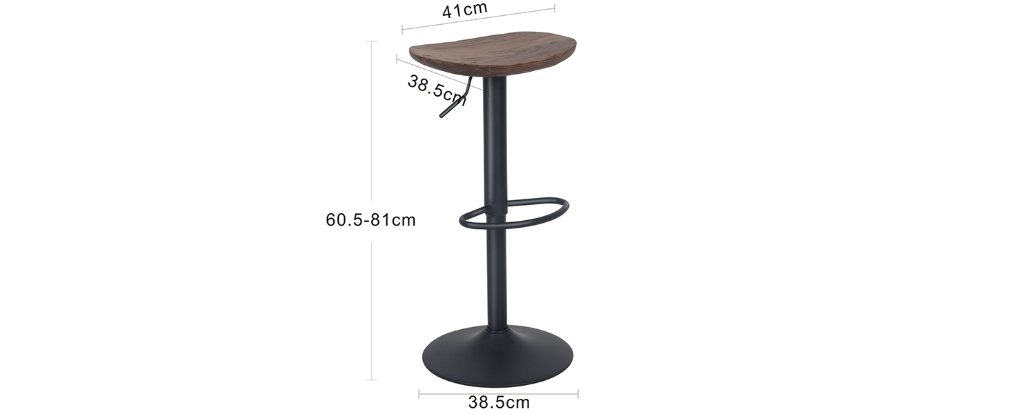 Kidol Adjustable Height Solid Wood Bar Stool - 360° Swivel, Industrial Modern Design for Kitchen Counter