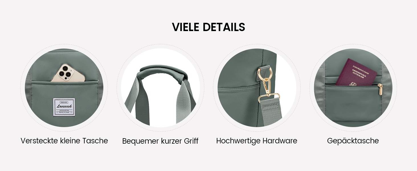 Сумка-валіза LOVEVOOK для жінок, водонепроникна, 42L, зелено-бежева. Ідеальна для подорожей, спортзалу, пологів та Ryanair. Має відділення для взуття та клінічна сумка.