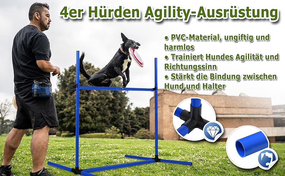 Набір для аджиліті для собак Grün 4X Hurden: набір шлагбаумів, регульована висота, 104x70x101 см (блакитний)