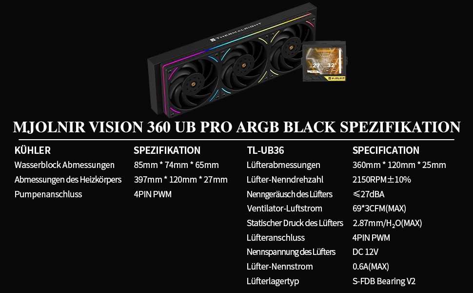 Система рідинного охолодження процесора Thermalright TR Mjolnir Vision 360 UB PRO ARGB Black, LCD-дисплей 3.5